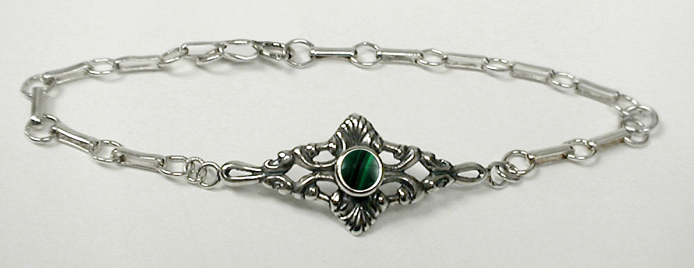 Sterling Silver Victorian Chain Bracelet with Malachite